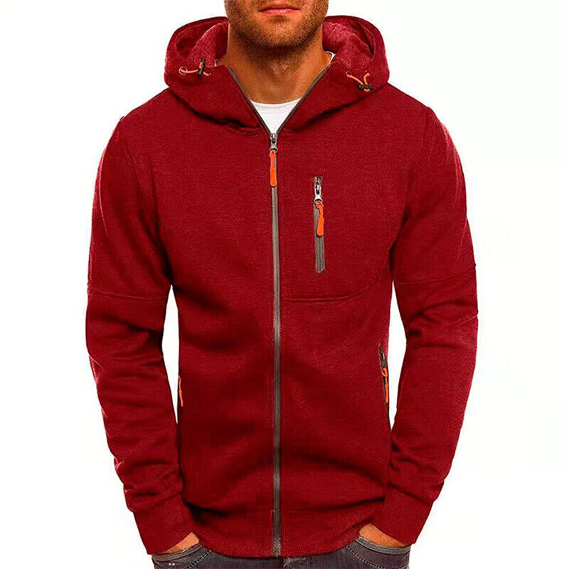 Mens Fleece Lined Hoodie Long Sleeve Zip Up Pocket Warm Jacket Sweatshirts Coat