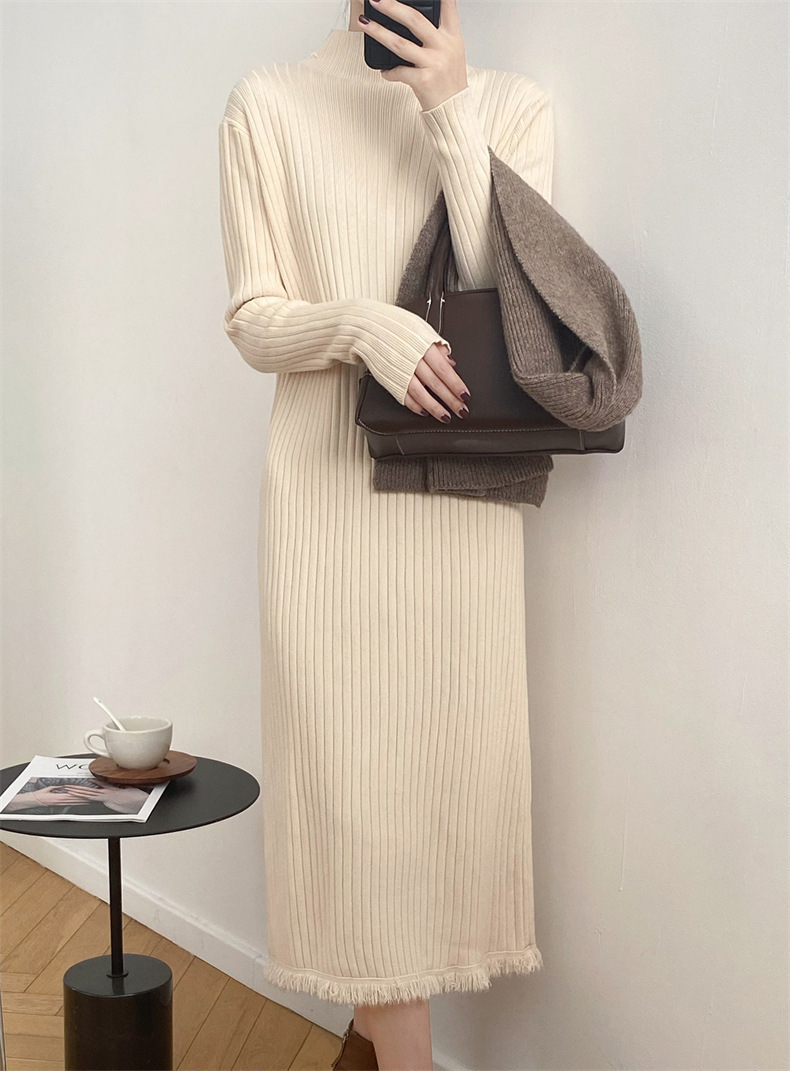 Abito maglione donna nappa patchwork midi maglia casual finto collo maniche lunghe - Foto 21 di 25
