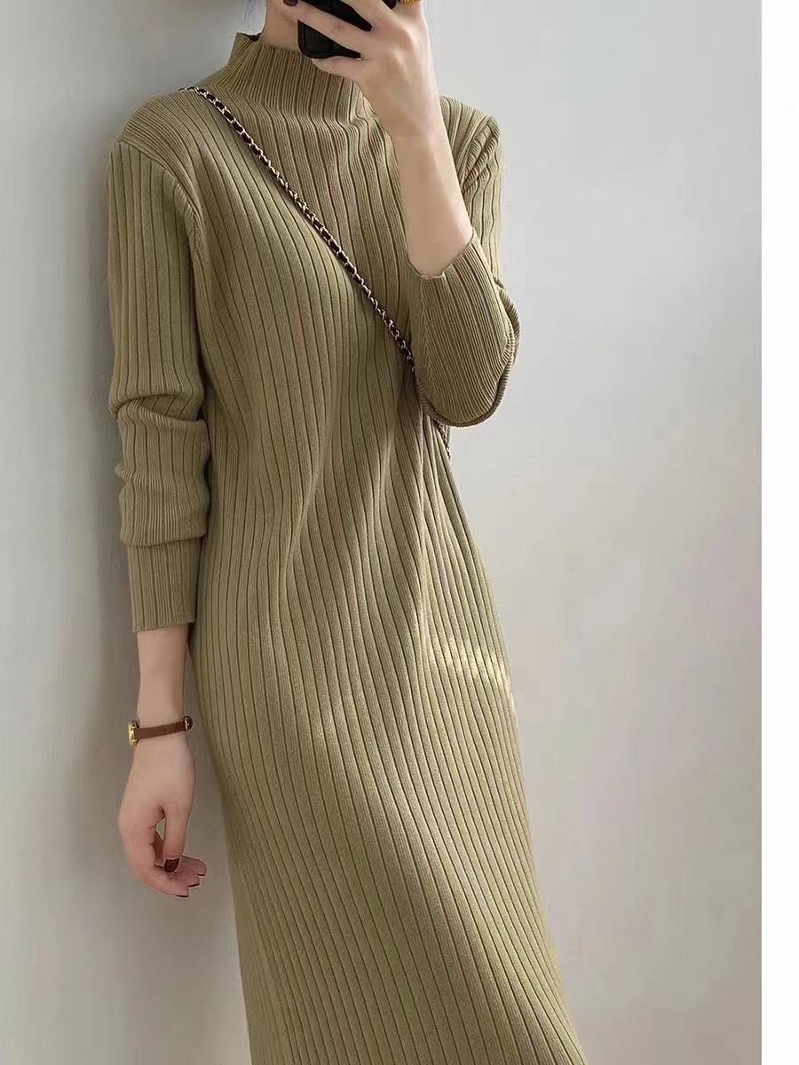 Abito maglione donna nappa patchwork midi maglia casual finto collo maniche lunghe - Foto 22 di 25