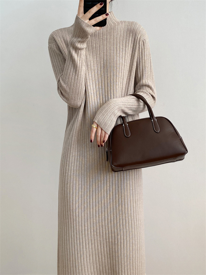 Abito maglione donna nappa patchwork midi maglia casual finto collo maniche lunghe - Foto 23 di 25