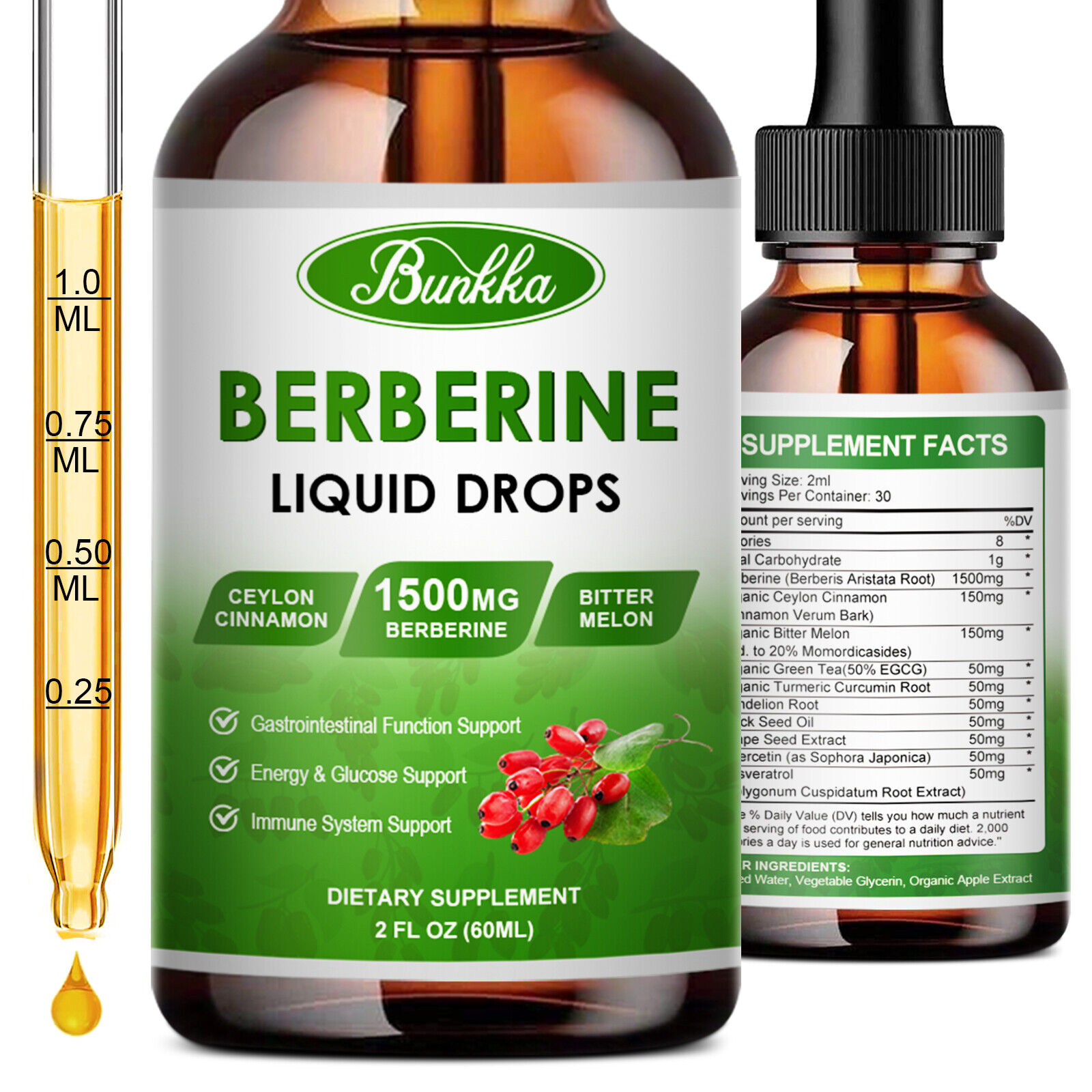 Berberine HCL Extract Liquid Drop with Ceylon Cinnamon for Heart Health & Immune