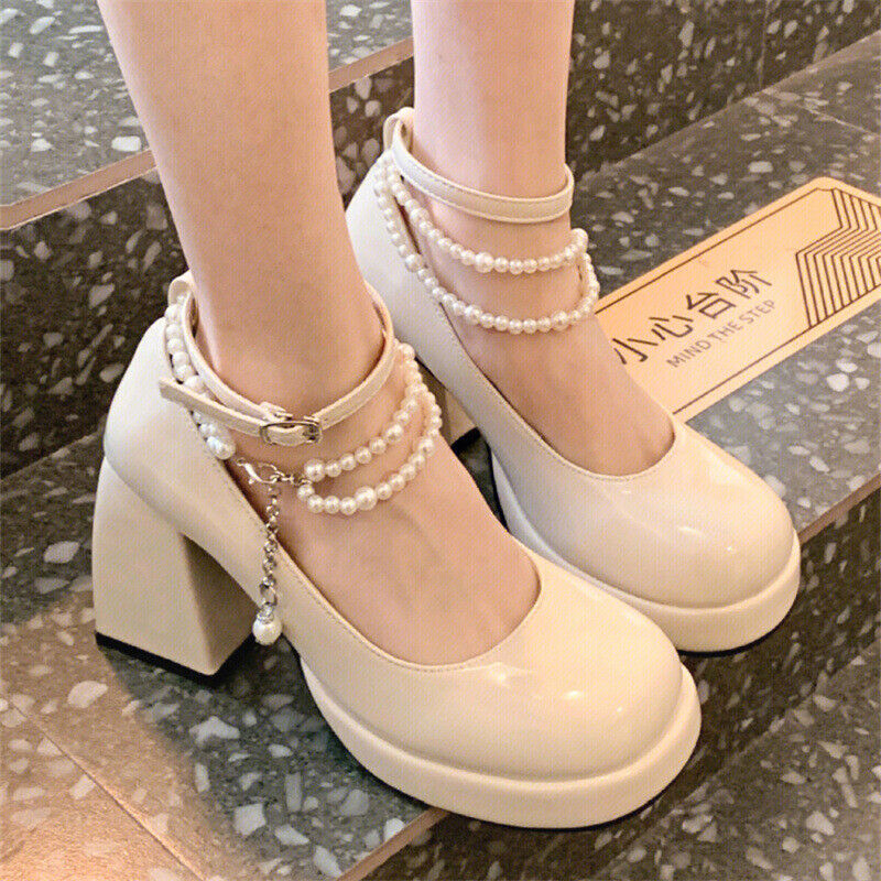 Women Chunky Heel Ankle Strap Mary Jane Patent Leather Shoes Dress Platform Pump - Picture 9 of 9