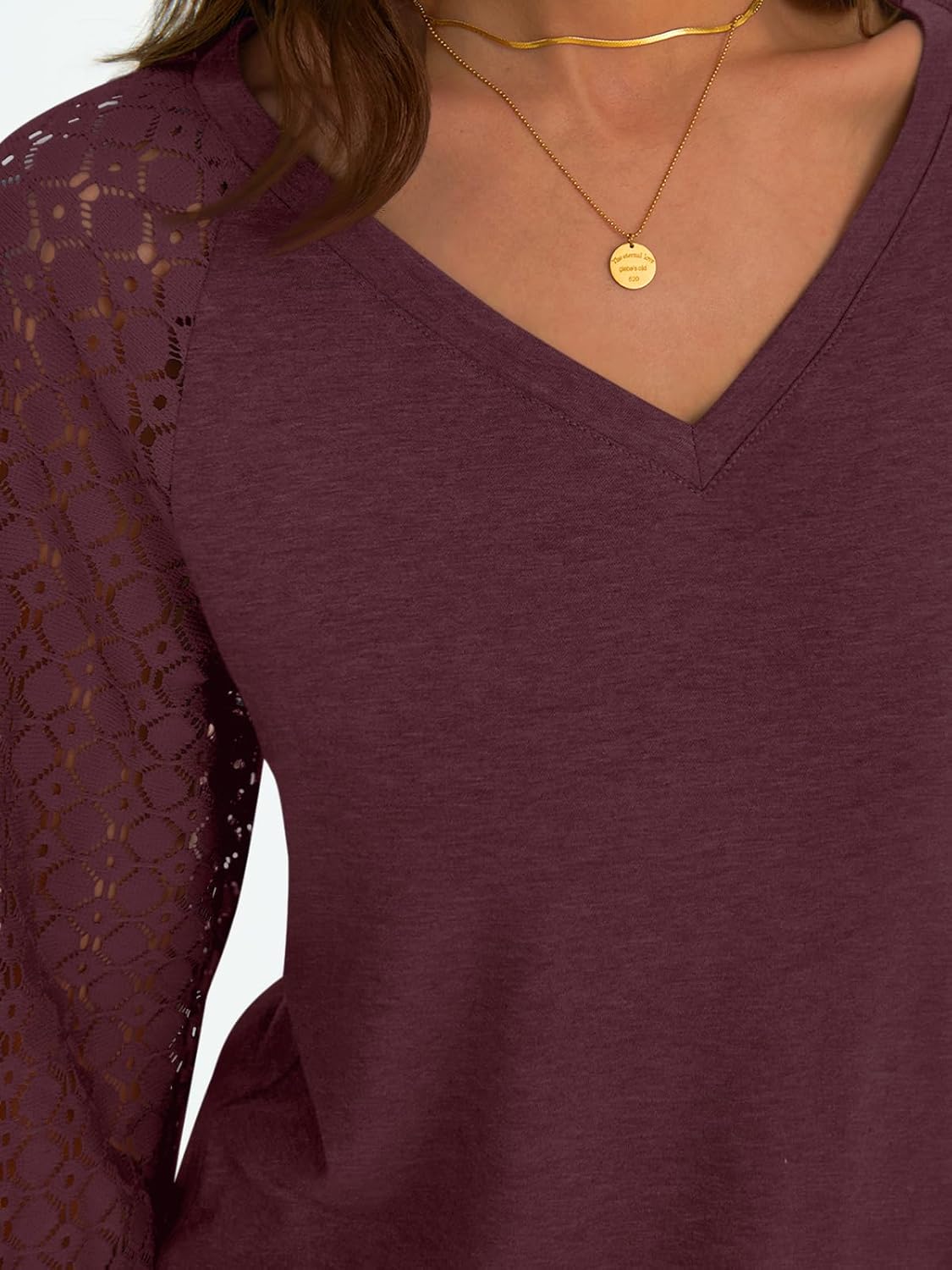 Women Long Sleeve Shirts V-Neck Lace Tops Business Casual Blouses Outfits Clothe - Picture 20 of 99