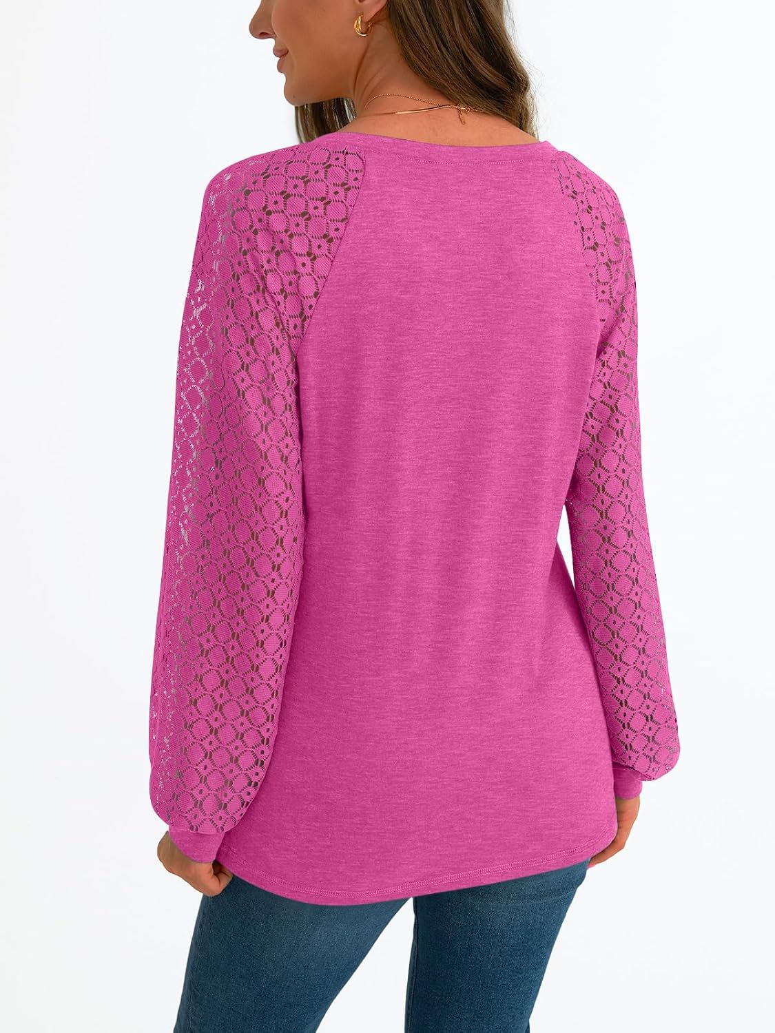 Women Long Sleeve Shirts V-Neck Lace Tops Business Casual Blouses Outfits Clothe - Picture 37 of 99