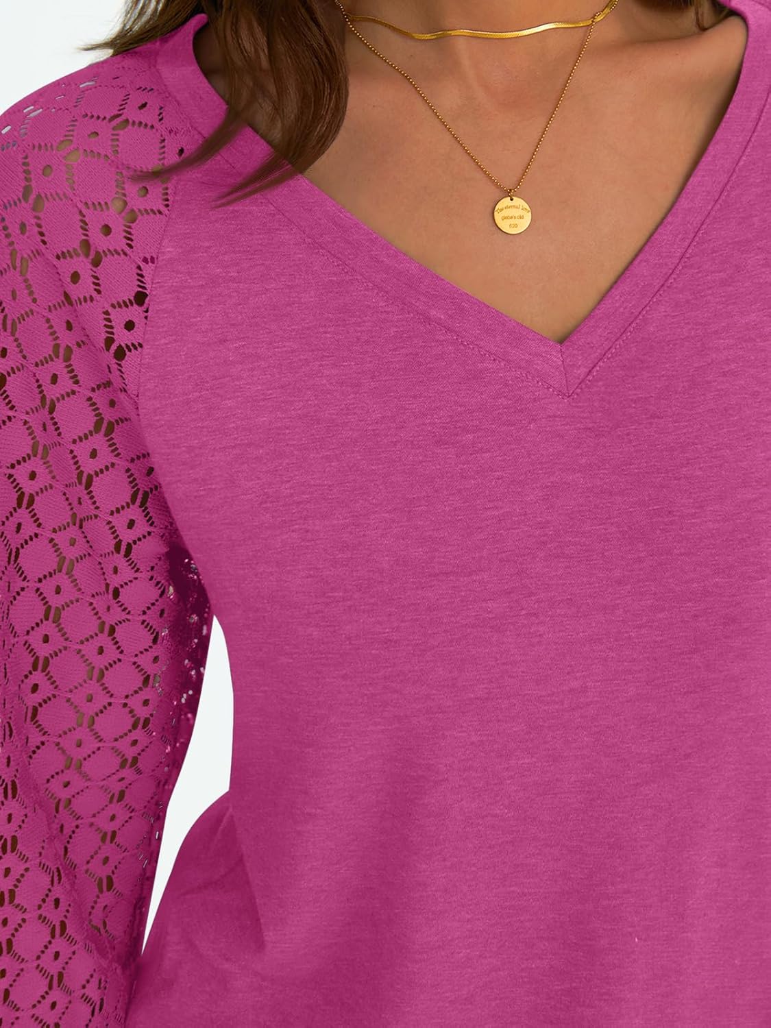 Women Long Sleeve Shirts V-Neck Lace Tops Business Casual Blouses Outfits Clothe - Picture 38 of 99