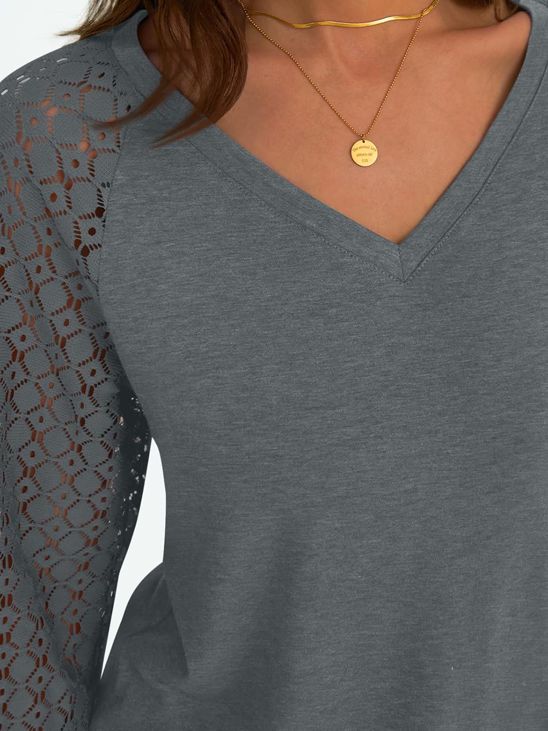 Women Long Sleeve Shirts V-Neck Lace Tops Business Casual Blouses Outfits Clothe - Picture 50 of 99