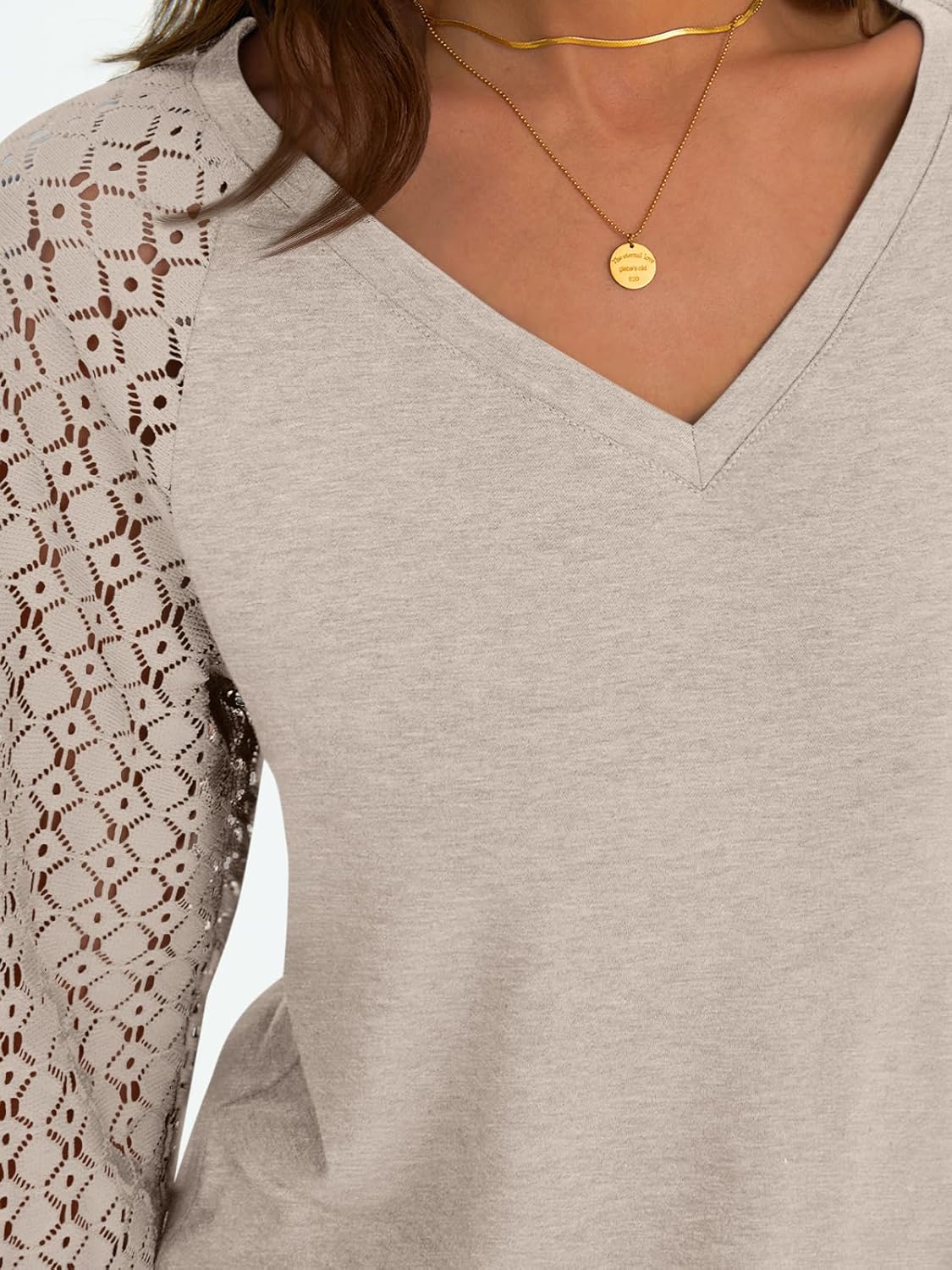 Women Long Sleeve Shirts V-Neck Lace Tops Business Casual Blouses Outfits Clothe - Picture 68 of 99
