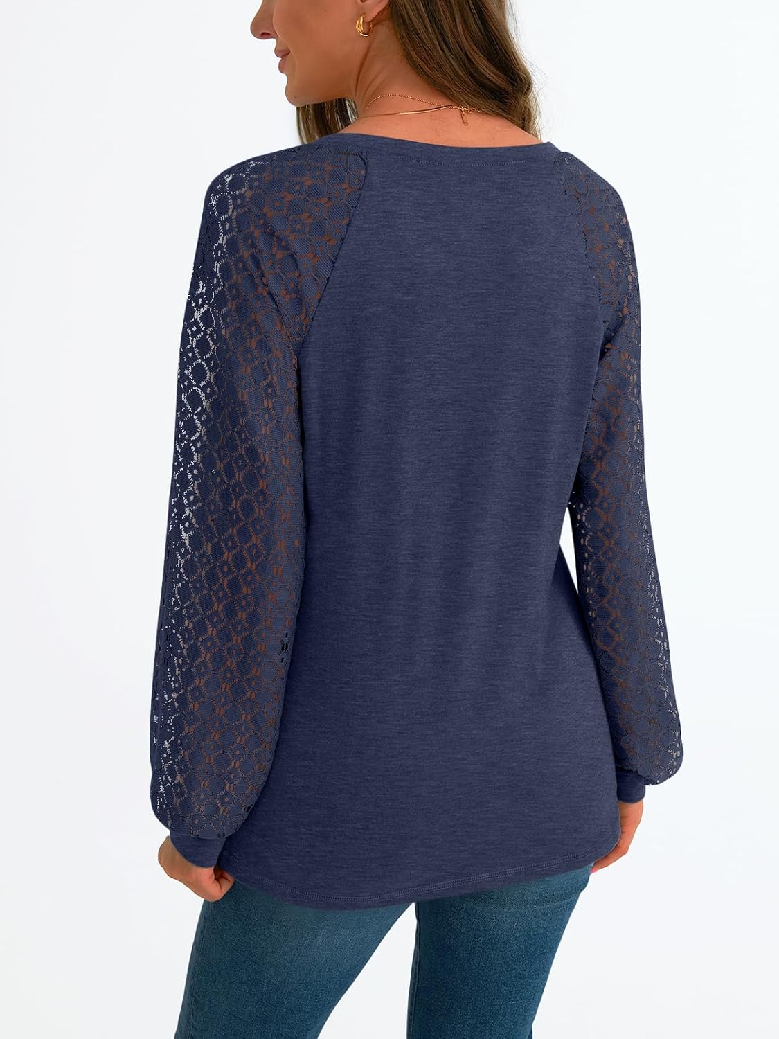 Women Long Sleeve Shirts V-Neck Lace Tops Business Casual Blouses Outfits Clothe - Picture 73 of 99