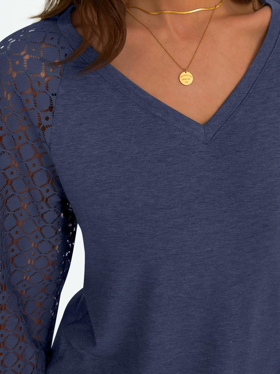 Women Long Sleeve Shirts V-Neck Lace Tops Business Casual Blouses Outfits Clothe - Picture 74 of 99