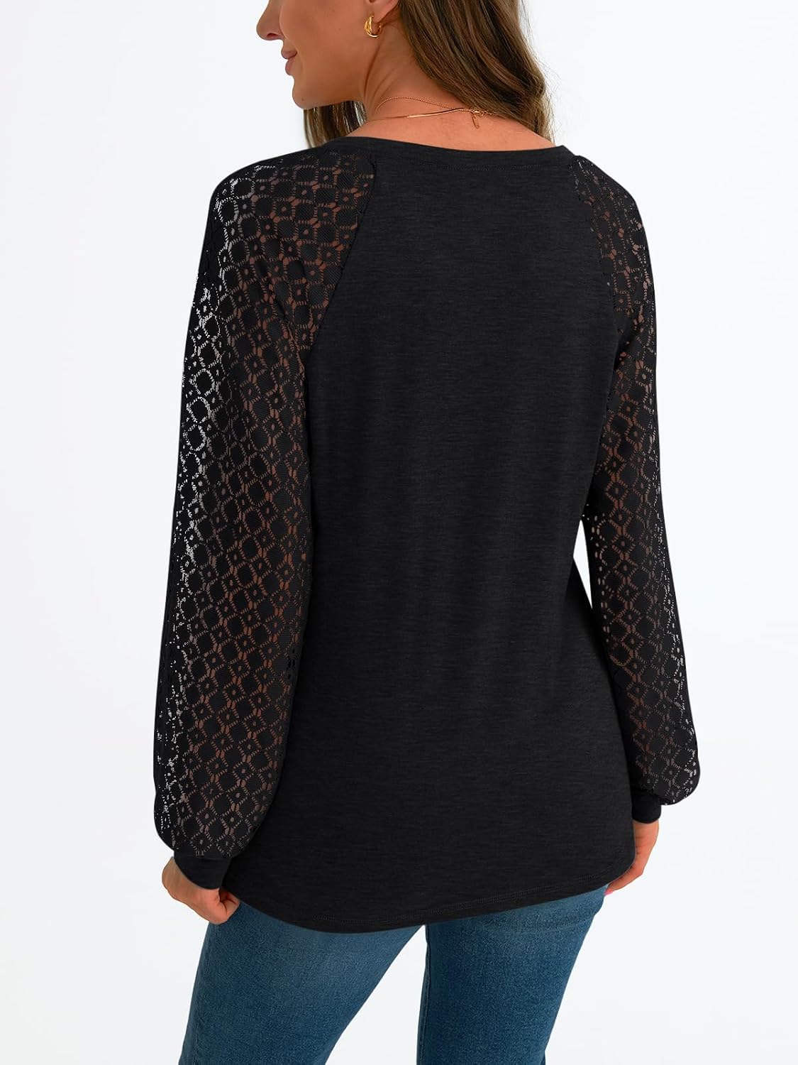 Women Long Sleeve Shirts V-Neck Lace Tops Business Casual Blouses Outfits Clothe - Picture 79 of 99