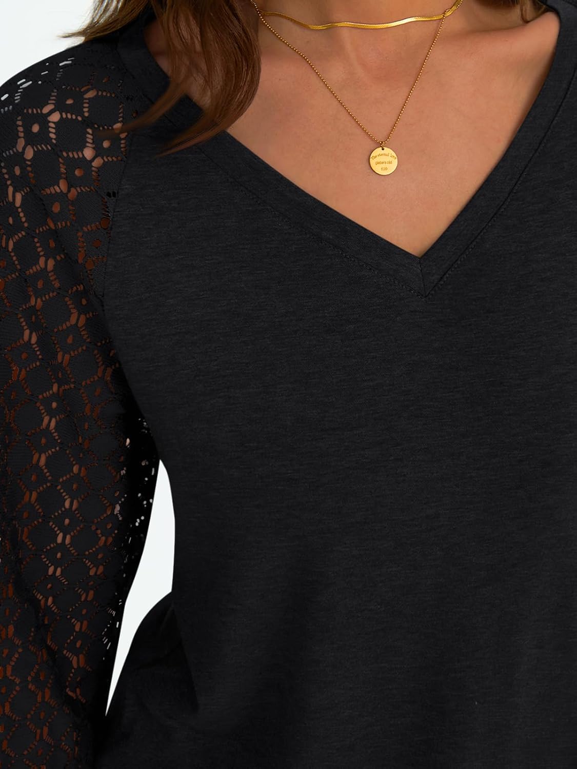 Women Long Sleeve Shirts V-Neck Lace Tops Business Casual Blouses Outfits Clothe - Picture 80 of 99