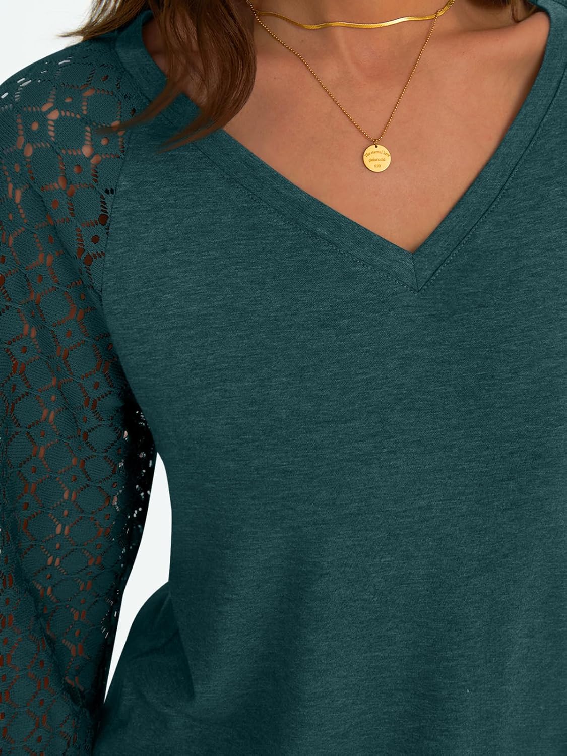Women Long Sleeve Shirts V-Neck Lace Tops Business Casual Blouses Outfits Clothe - Picture 86 of 99