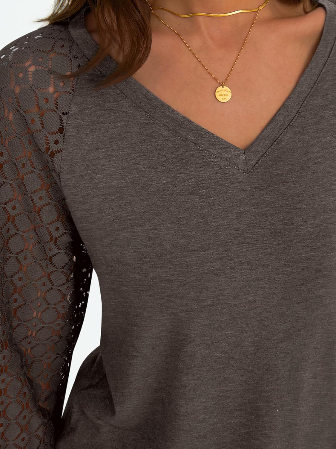 Women Long Sleeve Shirts V-Neck Lace Tops Business Casual Blouses Outfits Clothe - Picture 92 of 99