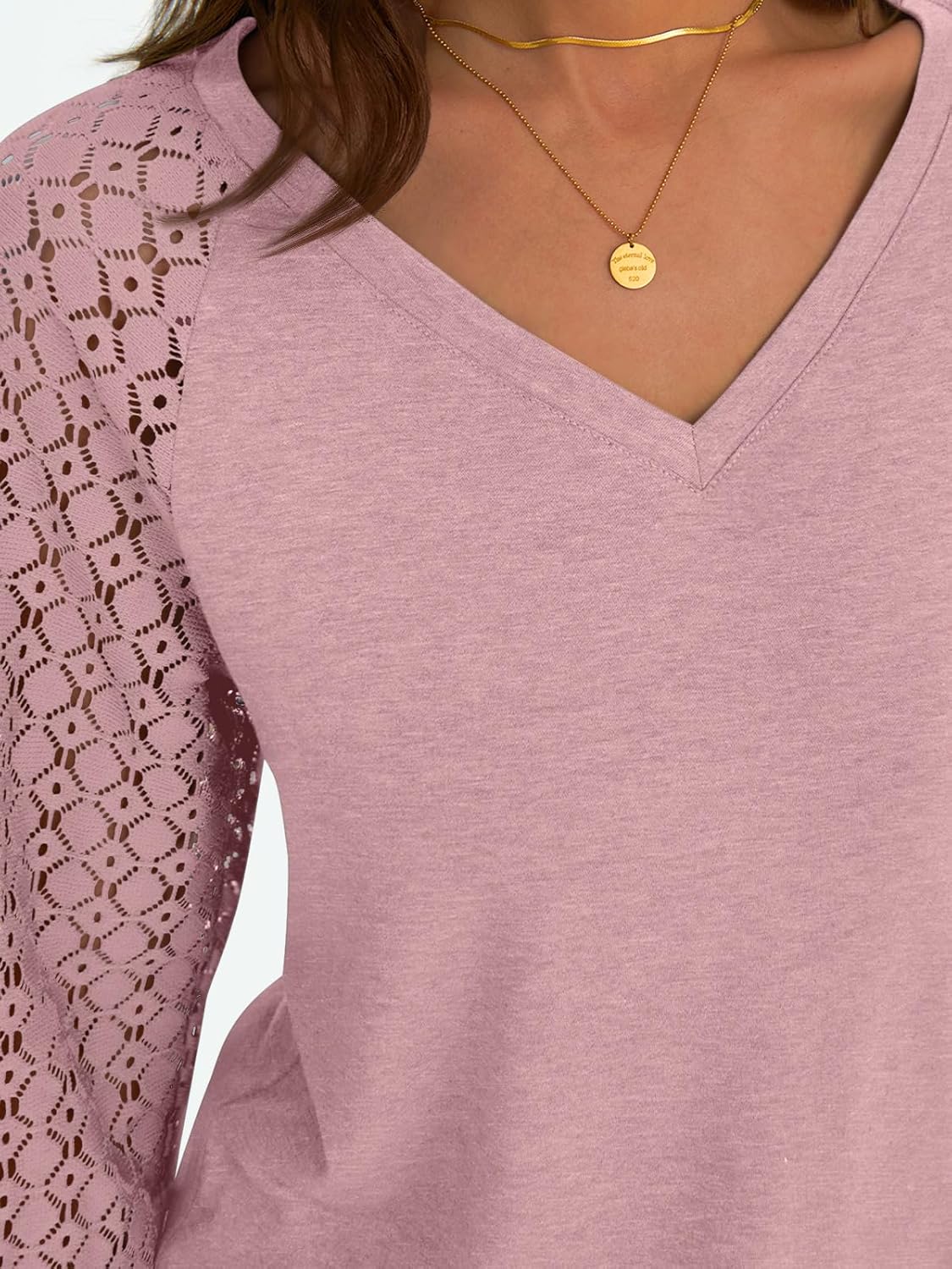 Women Long Sleeve Shirts V-Neck Lace Tops Business Casual Blouses Outfits Clothe - Picture 98 of 99