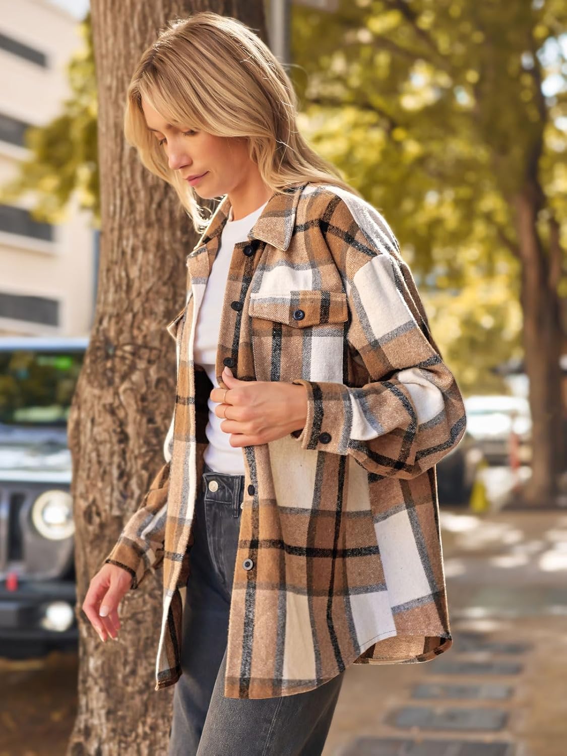 Women's Flannel Shacket - Plaid Button Down Long Sleeve Jacket for Fall Winter - Picture 25 of 179