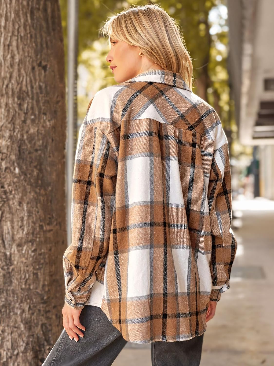 Women's Flannel Shacket - Plaid Button Down Long Sleeve Jacket for Fall Winter - Picture 26 of 179