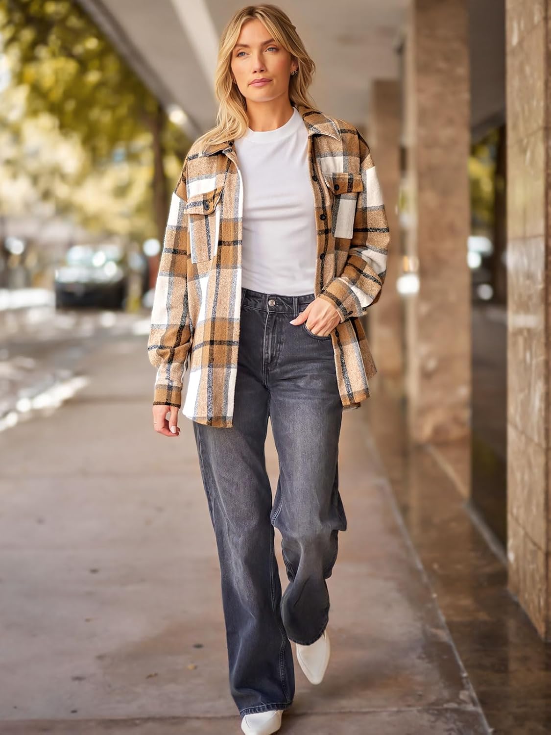 Women's Flannel Shacket - Plaid Button Down Long Sleeve Jacket for Fall Winter - Picture 27 of 179