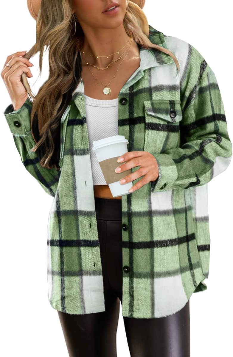 Women's Flannel Shacket - Plaid Button Down Long Sleeve Jacket for Fall Winter - Picture 29 of 179