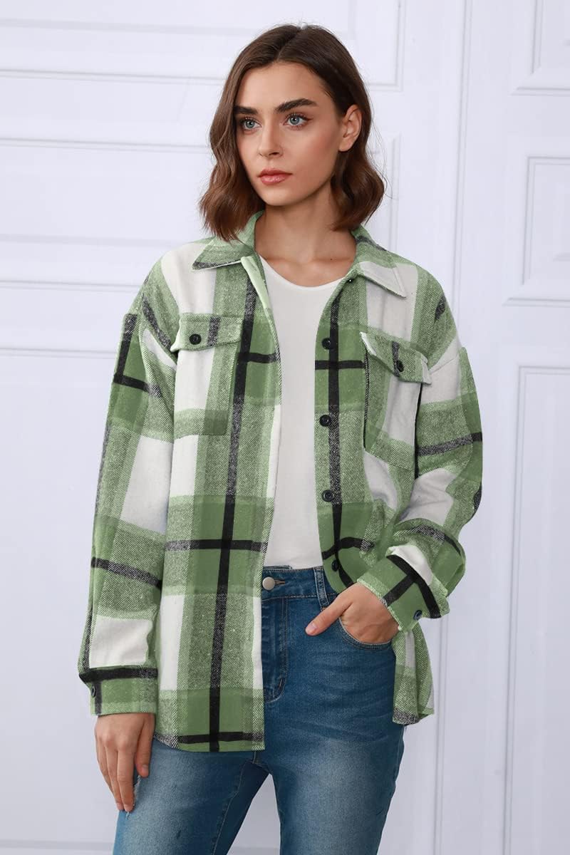 Women's Flannel Shacket - Plaid Button Down Long Sleeve Jacket for Fall Winter - Picture 30 of 179