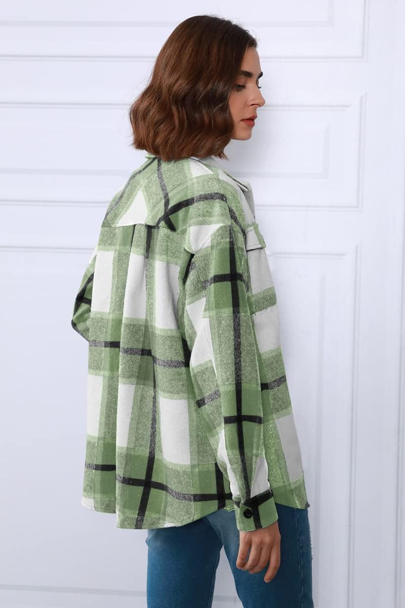Women's Flannel Shacket - Plaid Button Down Long Sleeve Jacket for Fall Winter - Picture 31 of 179