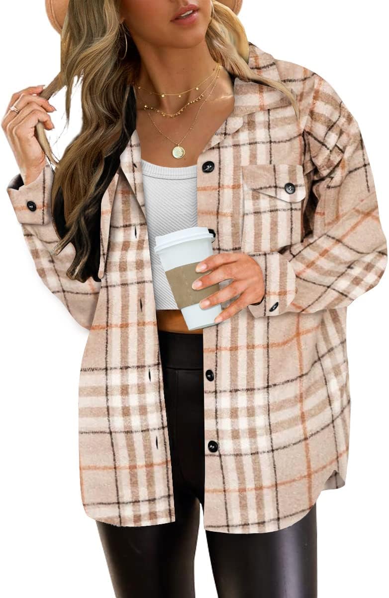 Women's Flannel Shacket - Plaid Button Down Long Sleeve Jacket for Fall Winter - Picture 35 of 179