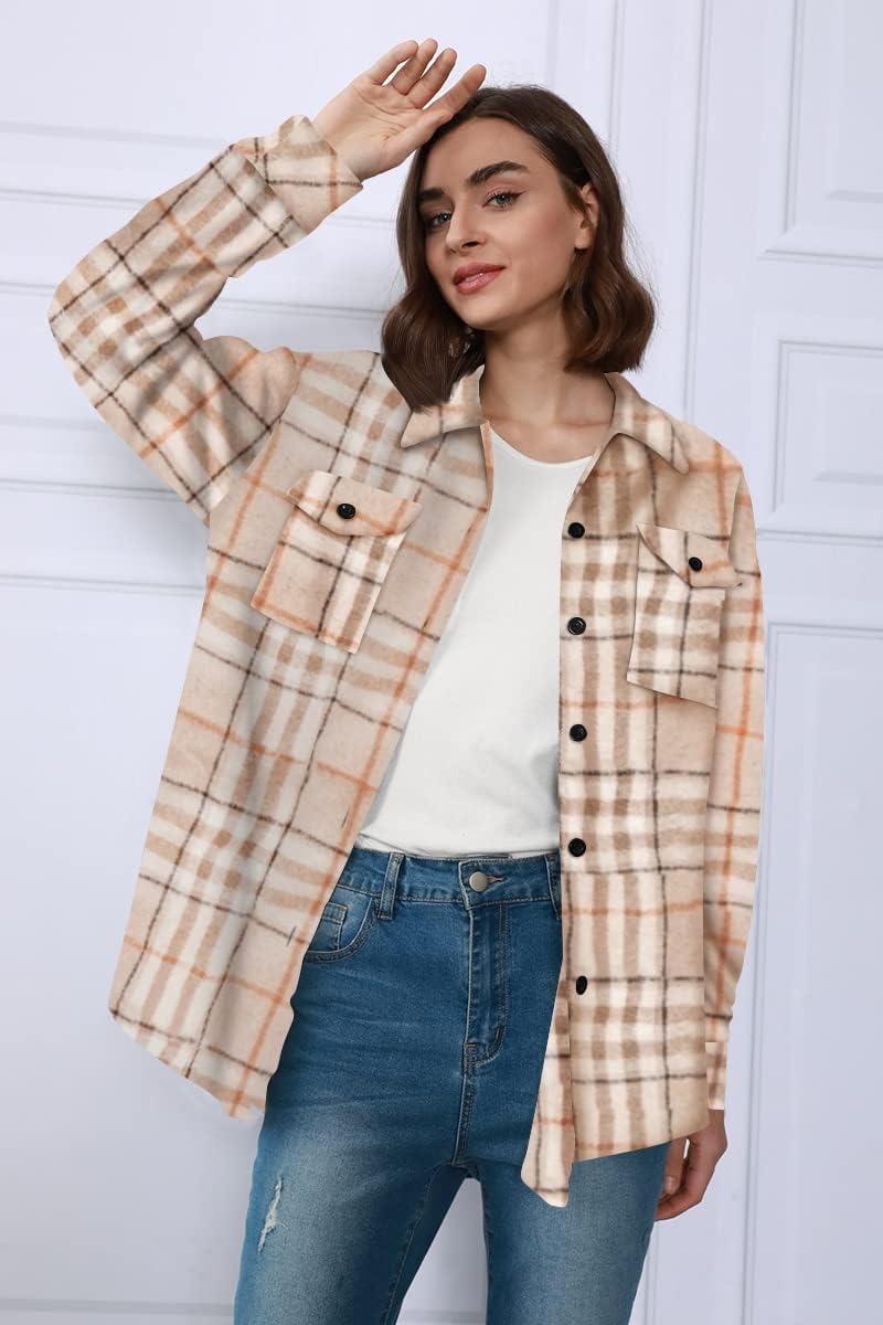 Women's Flannel Shacket - Plaid Button Down Long Sleeve Jacket for Fall Winter - Picture 36 of 179