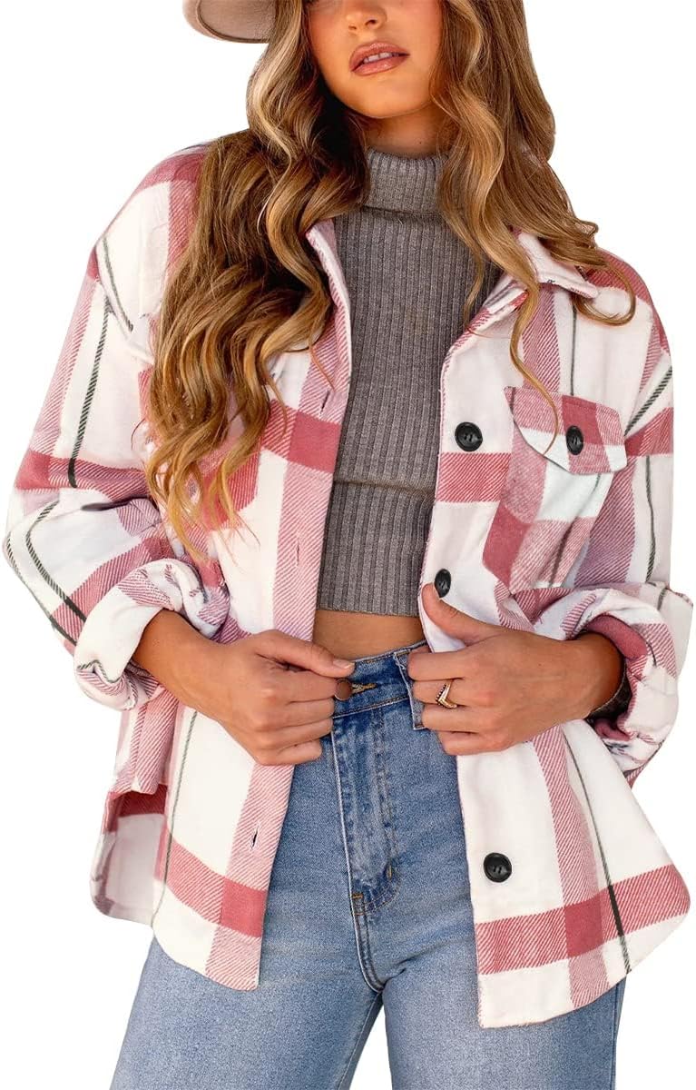 Women's Flannel Shacket - Plaid Button Down Long Sleeve Jacket for Fall Winter - Picture 39 of 179
