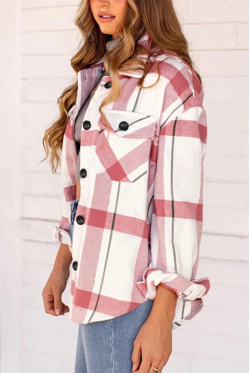 Women's Flannel Shacket - Plaid Button Down Long Sleeve Jacket for Fall Winter - Picture 41 of 179
