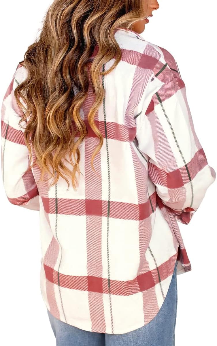 Women's Flannel Shacket - Plaid Button Down Long Sleeve Jacket for Fall Winter - Picture 42 of 179