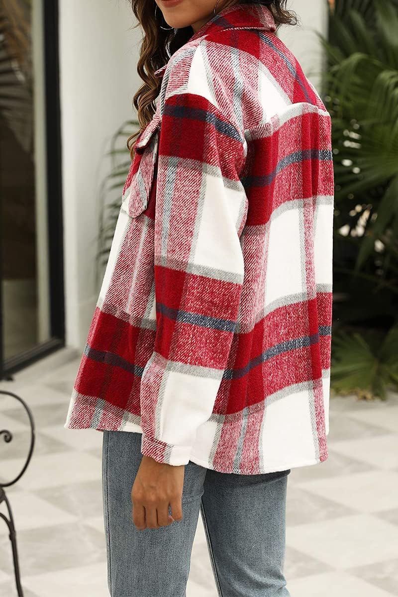 Women's Flannel Shacket - Plaid Button Down Long Sleeve Jacket for Fall Winter - Picture 47 of 179