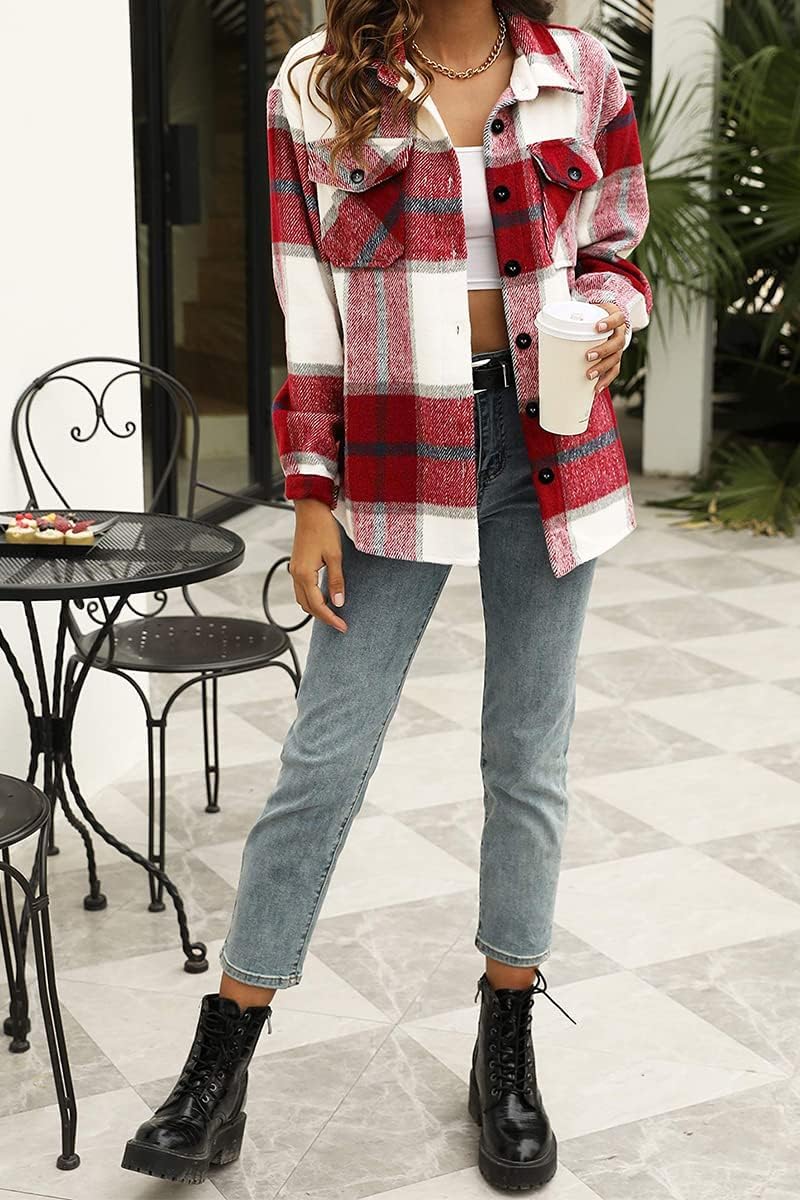 Women's Flannel Shacket - Plaid Button Down Long Sleeve Jacket for Fall Winter - Picture 49 of 179