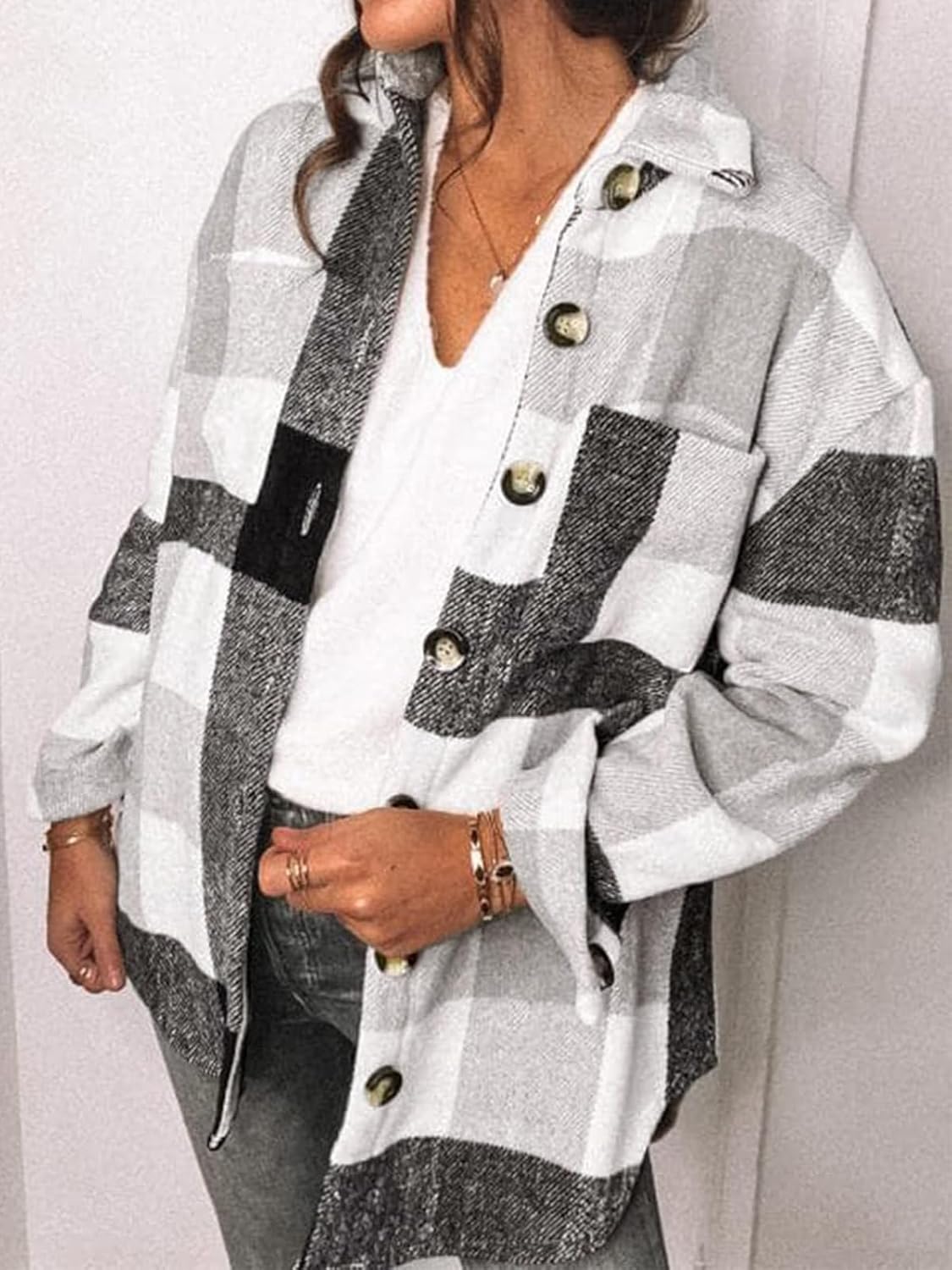Women's Flannel Shacket - Plaid Button Down Long Sleeve Jacket for Fall Winter - Picture 58 of 179