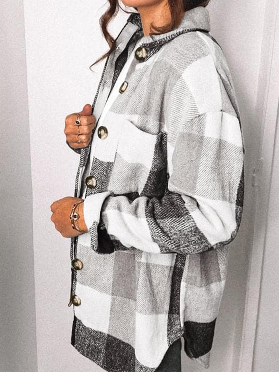 Women's Flannel Shacket - Plaid Button Down Long Sleeve Jacket for Fall Winter - Picture 60 of 179