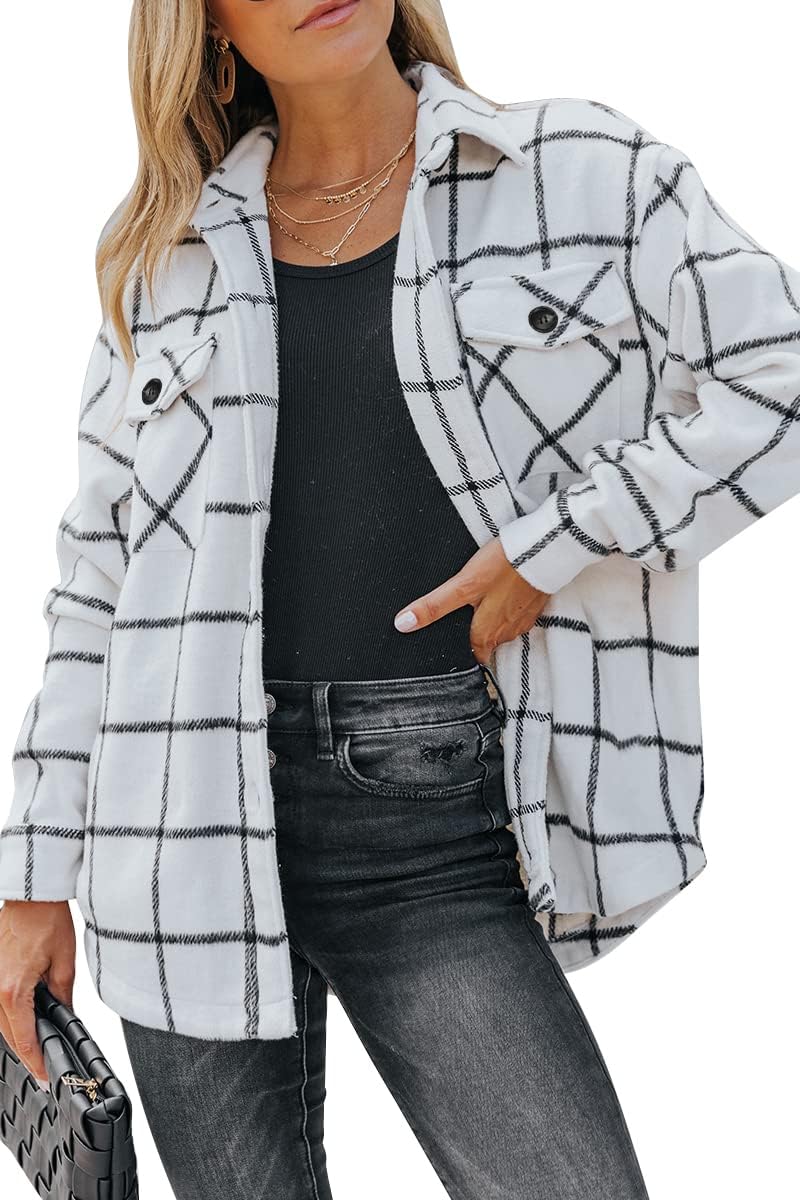 Women's Flannel Shacket - Plaid Button Down Long Sleeve Jacket for Fall Winter - Picture 63 of 179