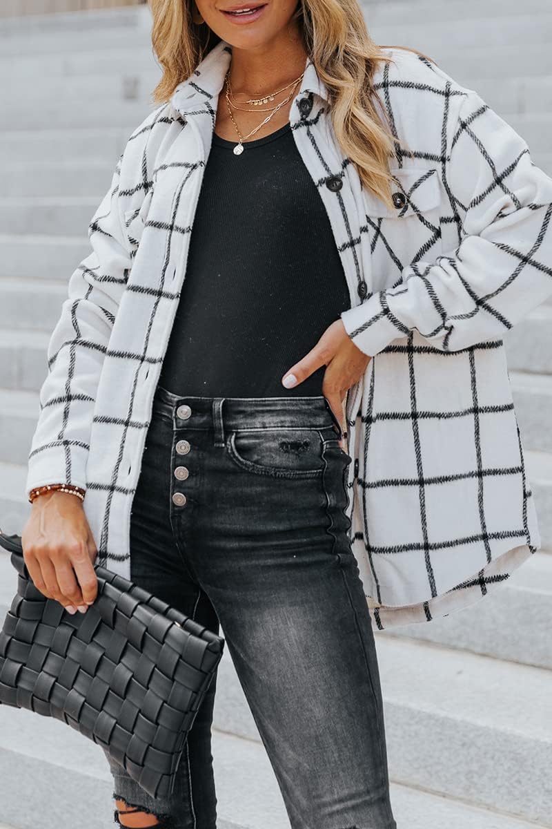 Women's Flannel Shacket - Plaid Button Down Long Sleeve Jacket for Fall Winter - Picture 64 of 179