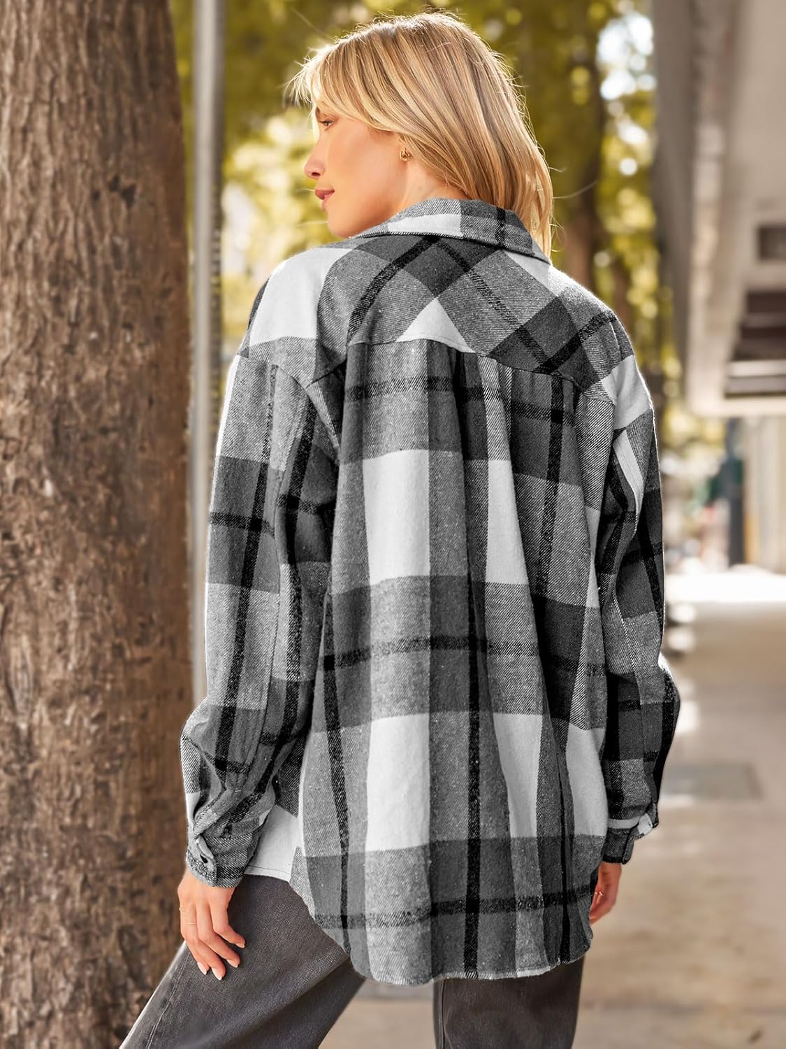 Women's Flannel Shacket - Plaid Button Down Long Sleeve Jacket for Fall Winter - Picture 72 of 179