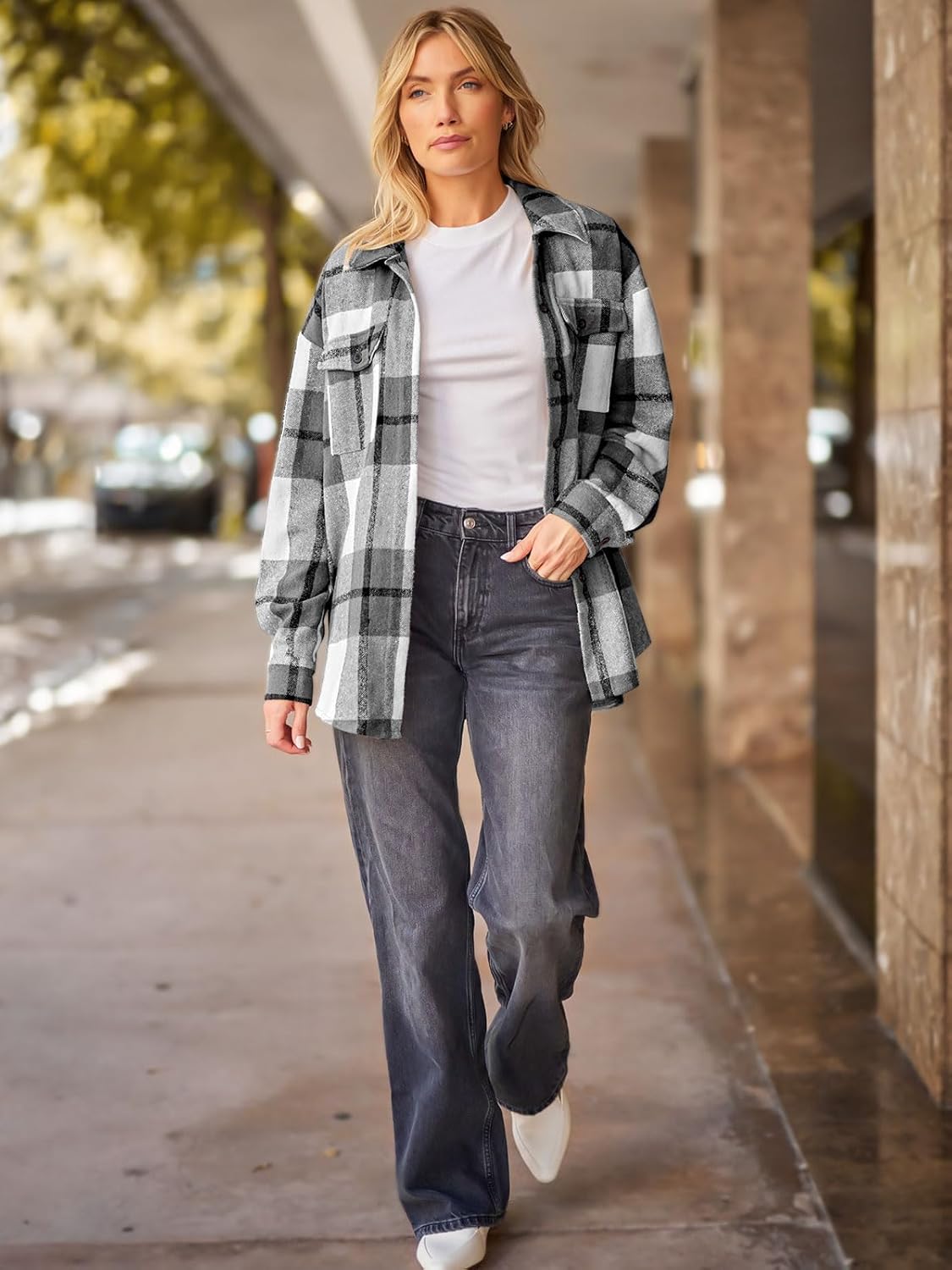 Women's Flannel Shacket - Plaid Button Down Long Sleeve Jacket for Fall Winter - Picture 73 of 179