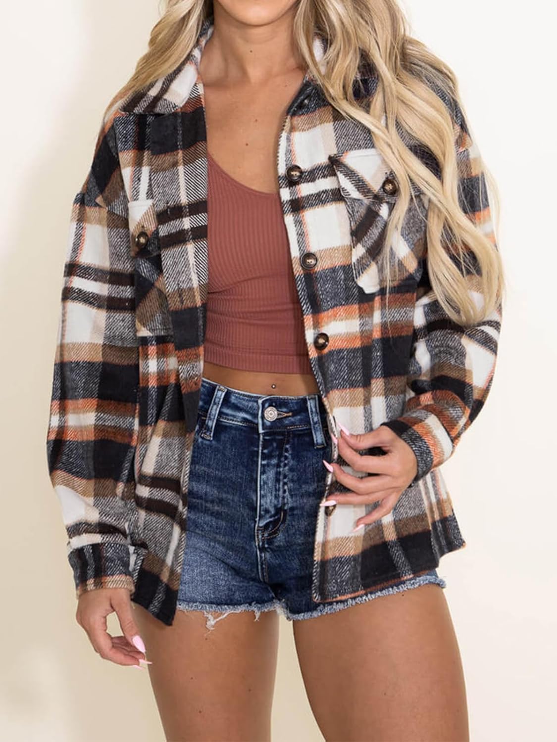 Women's Flannel Shacket - Plaid Button Down Long Sleeve Jacket for Fall Winter - Picture 76 of 179