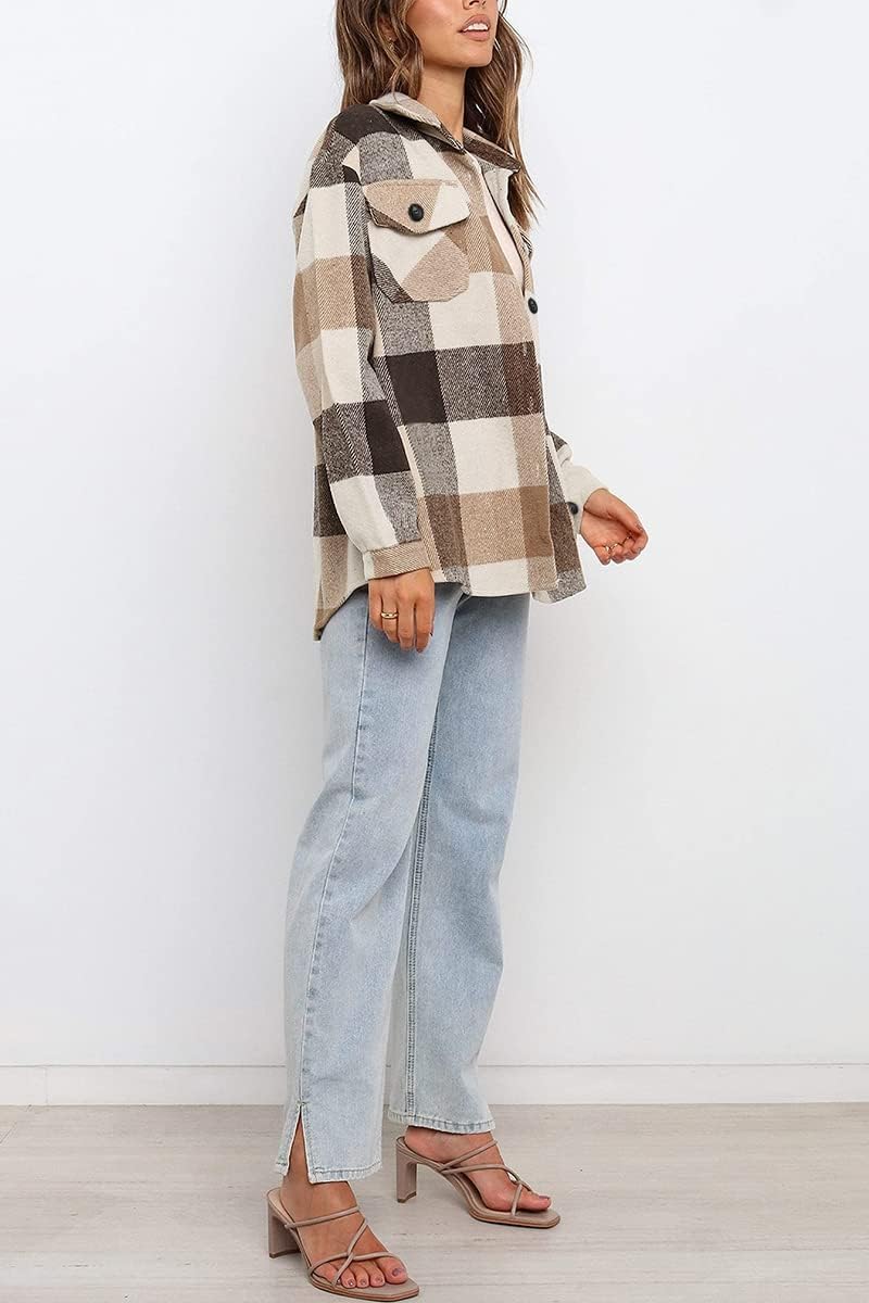 Women's Flannel Shacket - Plaid Button Down Long Sleeve Jacket for Fall Winter - Picture 83 of 179