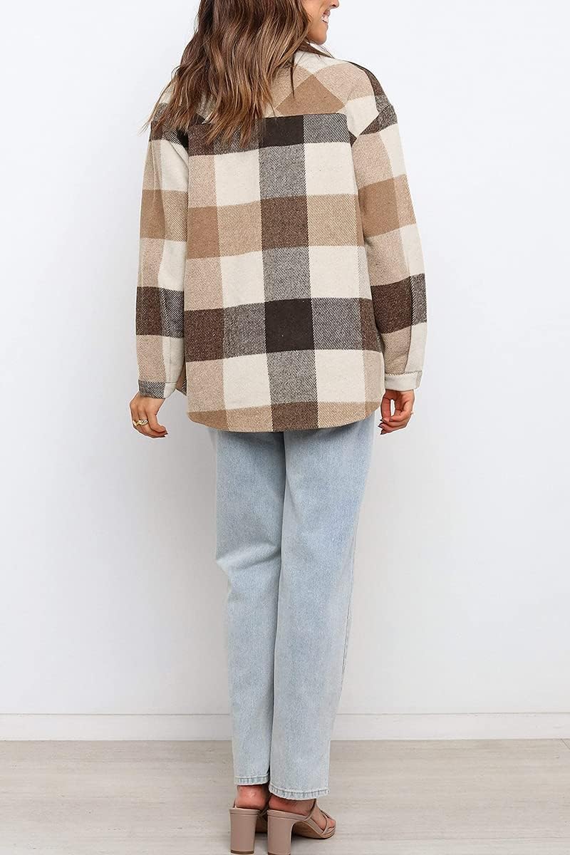 Women's Flannel Shacket - Plaid Button Down Long Sleeve Jacket for Fall Winter - Picture 84 of 179