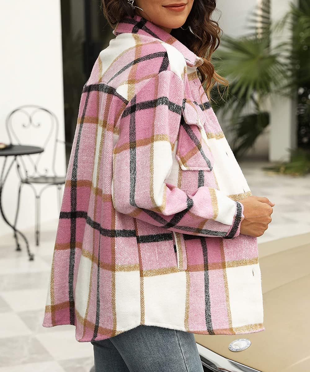 Women's Flannel Shacket - Plaid Button Down Long Sleeve Jacket for Fall Winter - Picture 89 of 179