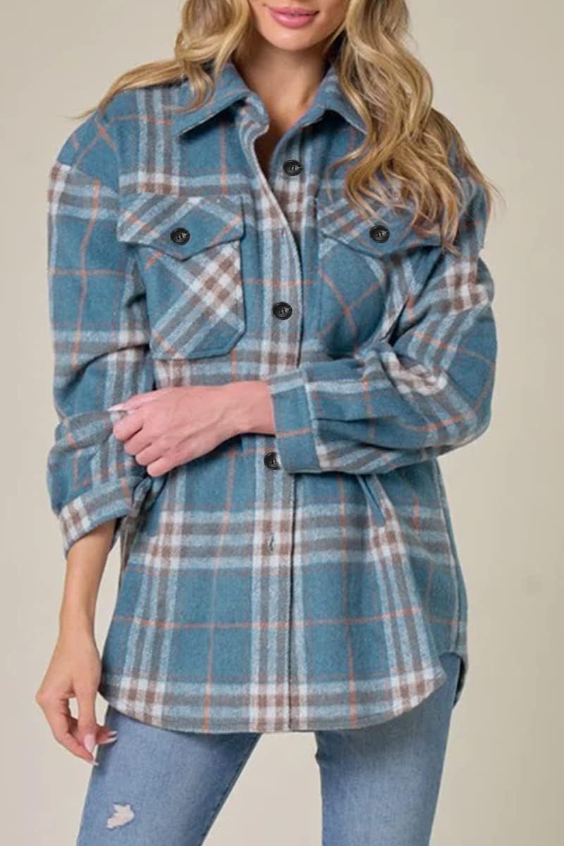 Women's Flannel Shacket - Plaid Button Down Long Sleeve Jacket for Fall Winter - Picture 93 of 179
