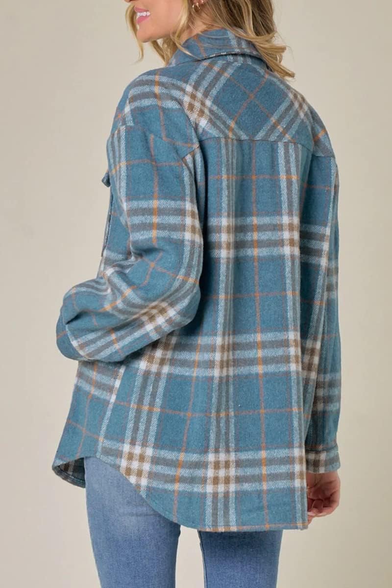 Women's Flannel Shacket - Plaid Button Down Long Sleeve Jacket for Fall Winter - Picture 94 of 179