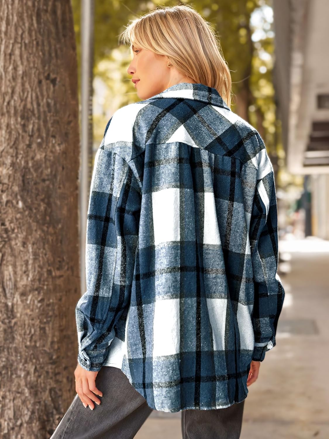 Women's Flannel Shacket - Plaid Button Down Long Sleeve Jacket for Fall Winter - Picture 101 of 179
