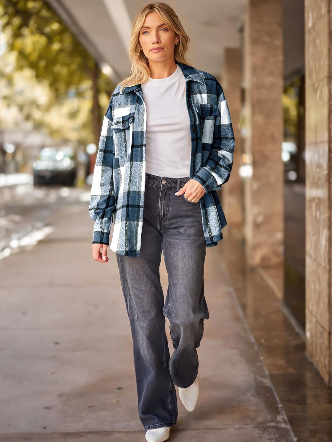 Women's Flannel Shacket - Plaid Button Down Long Sleeve Jacket for Fall Winter - Picture 102 of 179