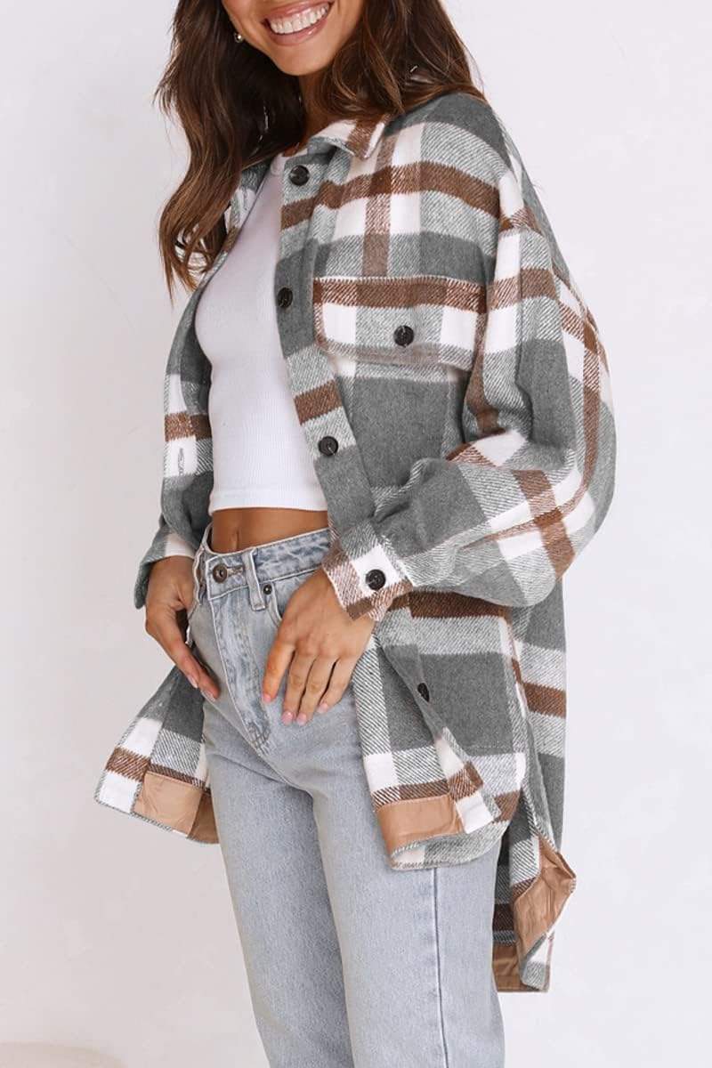 Women's Flannel Shacket - Plaid Button Down Long Sleeve Jacket for Fall Winter - Picture 106 of 179