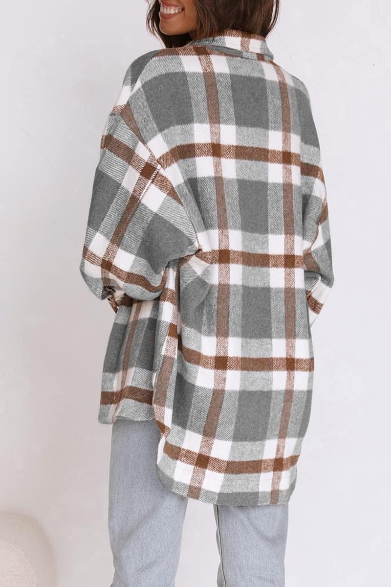 Women's Flannel Shacket - Plaid Button Down Long Sleeve Jacket for Fall Winter - Picture 107 of 179