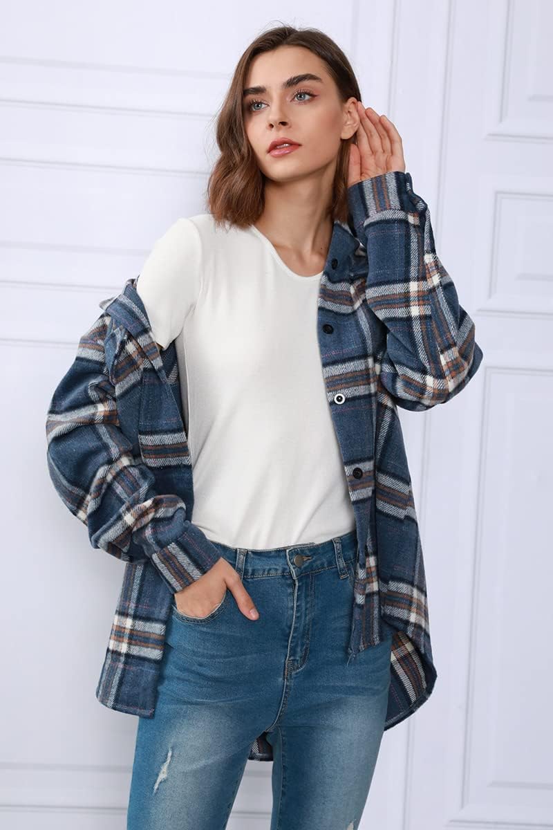 Women's Flannel Shacket - Plaid Button Down Long Sleeve Jacket for Fall Winter - Picture 112 of 179