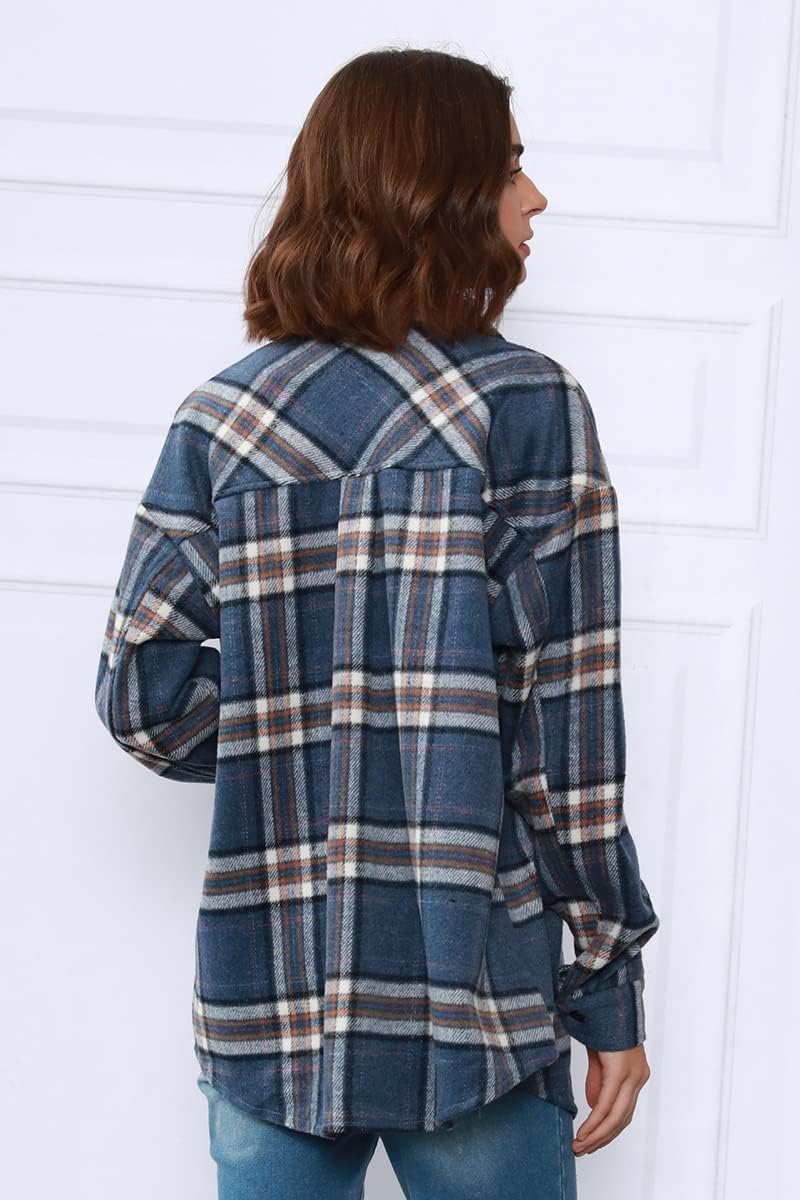 Women's Flannel Shacket - Plaid Button Down Long Sleeve Jacket for Fall Winter - Picture 113 of 179