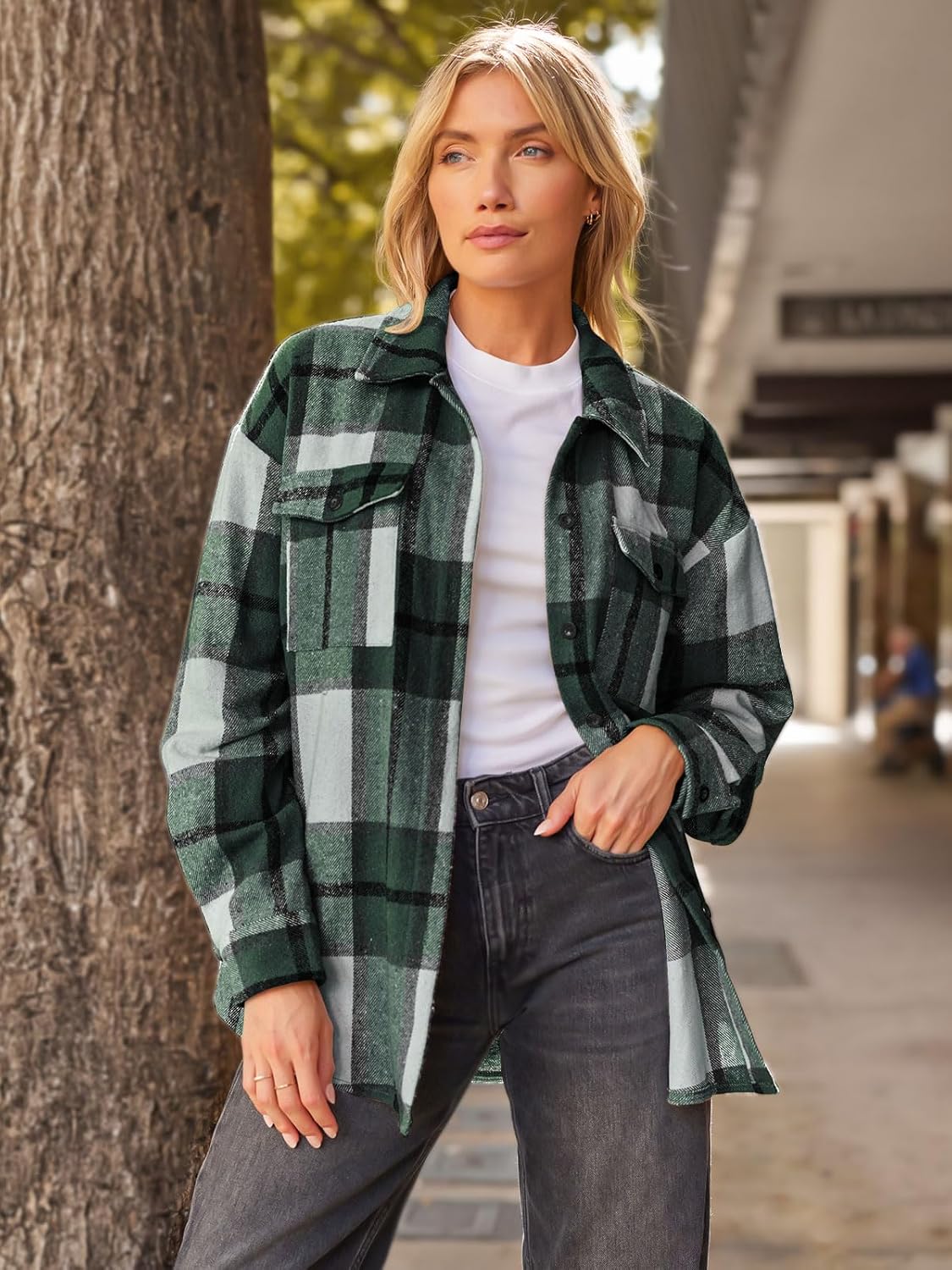 Women's Flannel Shacket - Plaid Button Down Long Sleeve Jacket for Fall Winter - Picture 117 of 179